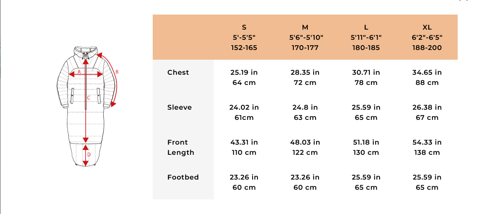 Voited Slumber Jackets 0 Size Chart